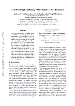 Code-Switching for Enhancing NMT with Pre-Specified Translation