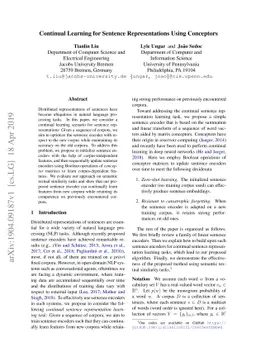 Continual Learning for Sentence Representations Using Conceptors