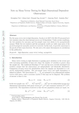 Note on Mean Vector Testing for High-Dimensional Dependent Observations