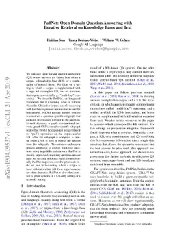 PullNet: Open Domain Question Answering with Iterative Retrieval on
  Knowledge Bases and Text