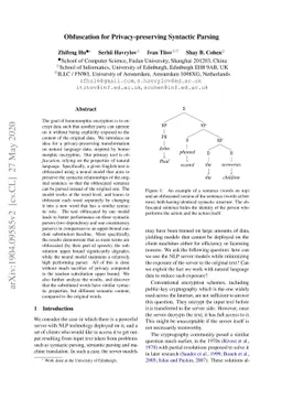 Obfuscation for Privacy-preserving Syntactic Parsing