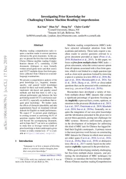Investigating Prior Knowledge for Challenging Chinese Machine Reading
  Comprehension