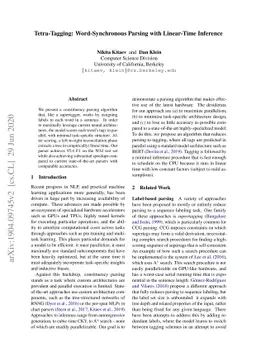 Tetra-Tagging: Word-Synchronous Parsing with Linear-Time Inference