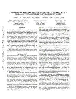 Three dimensional blind image deconvolution for fluorescence microscopy
  using generative adversarial networks