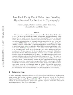 Low Rank Parity Check Codes: New Decoding Algorithms and Applications to
  Cryptography
