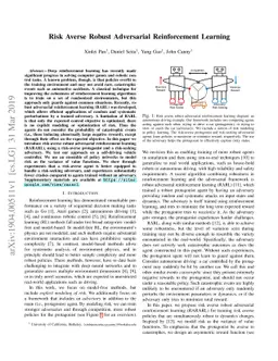 Risk Averse Robust Adversarial Reinforcement Learning