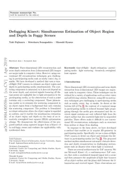 Defogging Kinect: Simultaneous Estimation of Object Region and Depth in
  Foggy Scenes