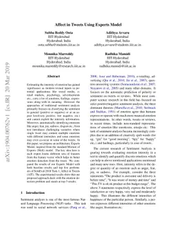 Affect in Tweets Using Experts Model