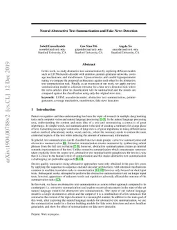 Neural Abstractive Text Summarization and Fake News Detection