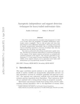 Asymptotic independence and support detection techniques for
  heavy-tailed multivariate data