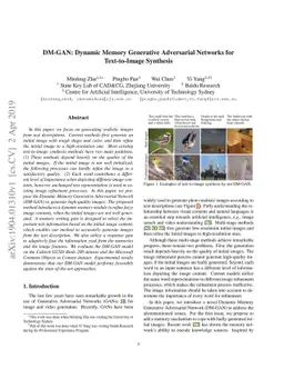 DM-GAN: Dynamic Memory Generative Adversarial Networks for Text-to-Image
  Synthesis