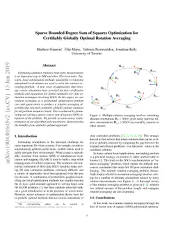 Sparse Bounded Degree Sum of Squares Optimization for Certifiably
  Globally Optimal Rotation Averaging