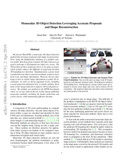Monocular 3D Object Detection Leveraging Accurate Proposals and Shape
  Reconstruction