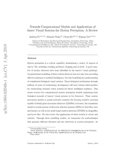 Towards Computational Models and Applications of Insect Visual Systems
  for Motion Perception: A Review