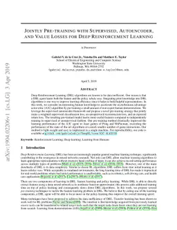 Jointly Pre-training with Supervised, Autoencoder, and Value Losses for
  Deep Reinforcement Learning
