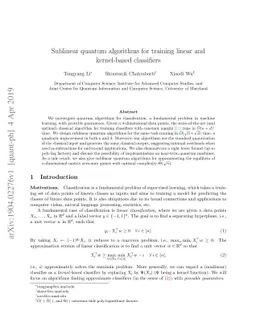Sublinear quantum algorithms for training linear and kernel-based
  classifiers