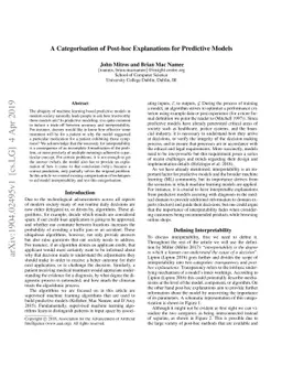 A Categorisation of Post-hoc Explanations for Predictive Models