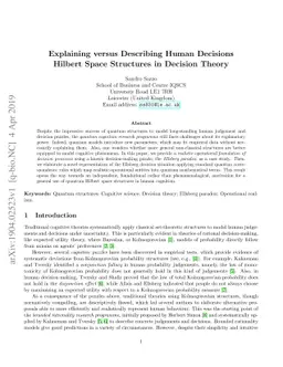 Explaining versus Describing Human Decisions. Hilbert Space Structures
  in Decision Theory