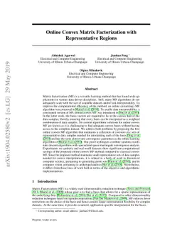 Online Convex Matrix Factorization with Representative Regions
