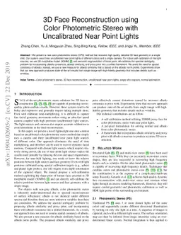 3D Face Reconstruction Using Color Photometric Stereo with Uncalibrated
  Near Point Lights