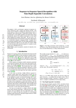 Sequence-to-Sequence Speech Recognition with Time-Depth Separable
  Convolutions
