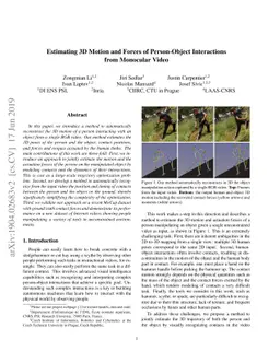 Estimating 3D Motion and Forces of Person-Object Interactions from
  Monocular Video