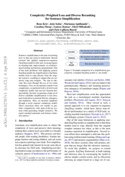 Complexity-Weighted Loss and Diverse Reranking for Sentence
  Simplification