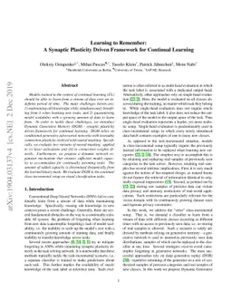 Learning to Remember: A Synaptic Plasticity Driven Framework for
  Continual Learning