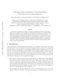 The Information Complexity of Learning Tasks, their Structure and their
  Distance
