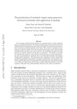 Parametrization of stochastic inputs using generative adversarial
  networks with application in geology