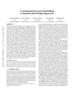 Crosslingual Document Embedding as Reduced-Rank Ridge Regression