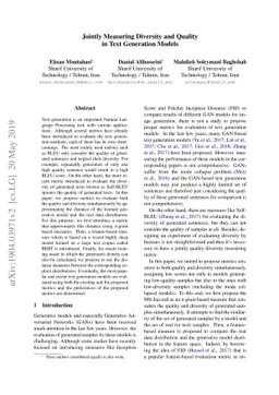 Jointly Measuring Diversity and Quality in Text Generation Models
