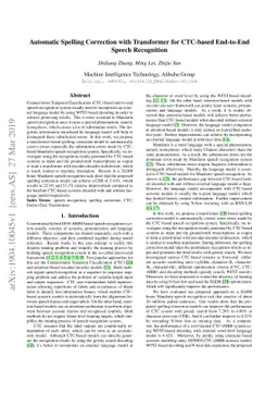 Automatic Spelling Correction with Transformer for CTC-based End-to-End
  Speech Recognition