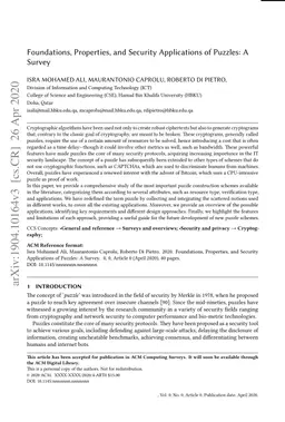 Foundations, Properties, and Security Applications of Puzzles: A Survey