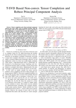 T-SVD Based Non-convex Tensor Completion and Robust Principal Component
  Analysis