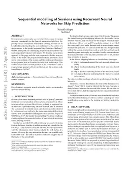Sequential modeling of Sessions using Recurrent Neural Networks for Skip
  Prediction