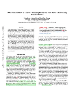 Who Blames Whom in a Crisis? Detecting Blame Ties from News Articles
  Using Neural Networks