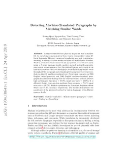 Detecting Machine-Translated Paragraphs by Matching Similar Words