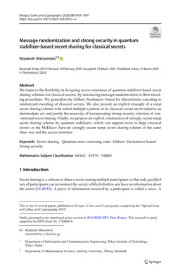Message Randomization and Strong Security in Quantum Stabilizer-Based
  Secret Sharing for Classical Secrets
