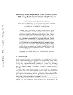 Detecting time-fragmented cache attacks against AES using Performance
  Monitoring Counters