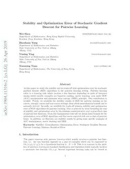 Stability and Optimization Error of Stochastic Gradient Descent for
  Pairwise Learning
