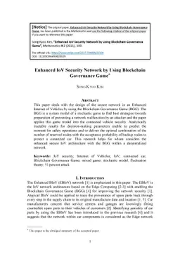 Enhanced IoV Security Network by Using Blockchain Governance Game
