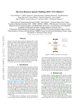 The Zero Resource Speech Challenge 2019: TTS without T