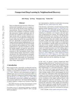 Unsupervised Deep Learning by Neighbourhood Discovery