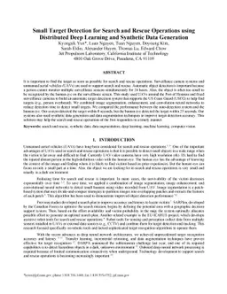 Small Target Detection for Search and Rescue Operations using
  Distributed Deep Learning and Synthetic Data Generation