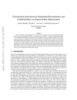 Classification from Pairwise Similarities/Dissimilarities and Unlabeled
  Data via Empirical Risk Minimization