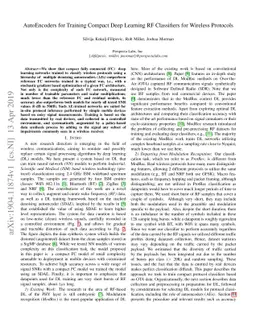 AutoEncoders for Training Compact Deep Learning RF Classifiers for
  Wireless Protocols