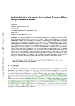Optimal Statistical Inference for Individualized Treatment Effects in
  High-dimensional Models