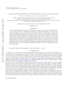 Optical Transient Object Classification in Wide Field Small Aperture
  Telescopes with Neural Networks