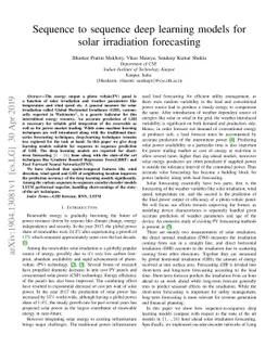 Sequence to sequence deep learning models for solar irradiation
  forecasting